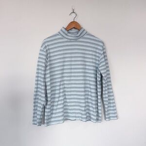 Vintage VTG St. John’s Bay Striped Mock Neck Long Sleeve Blue Tee T-Shirt